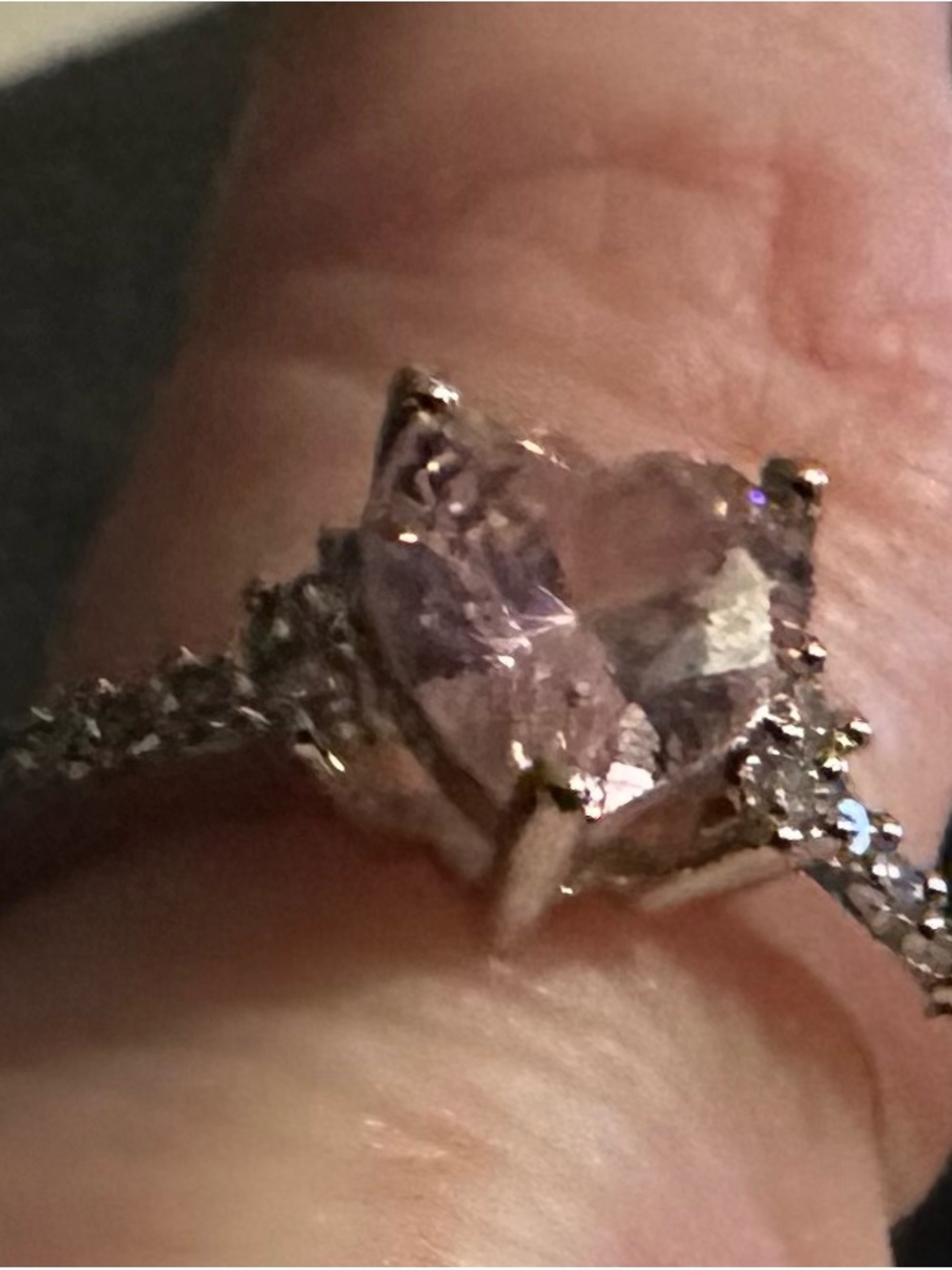 Sterling Silver Pink Crystal Solitaire Ring